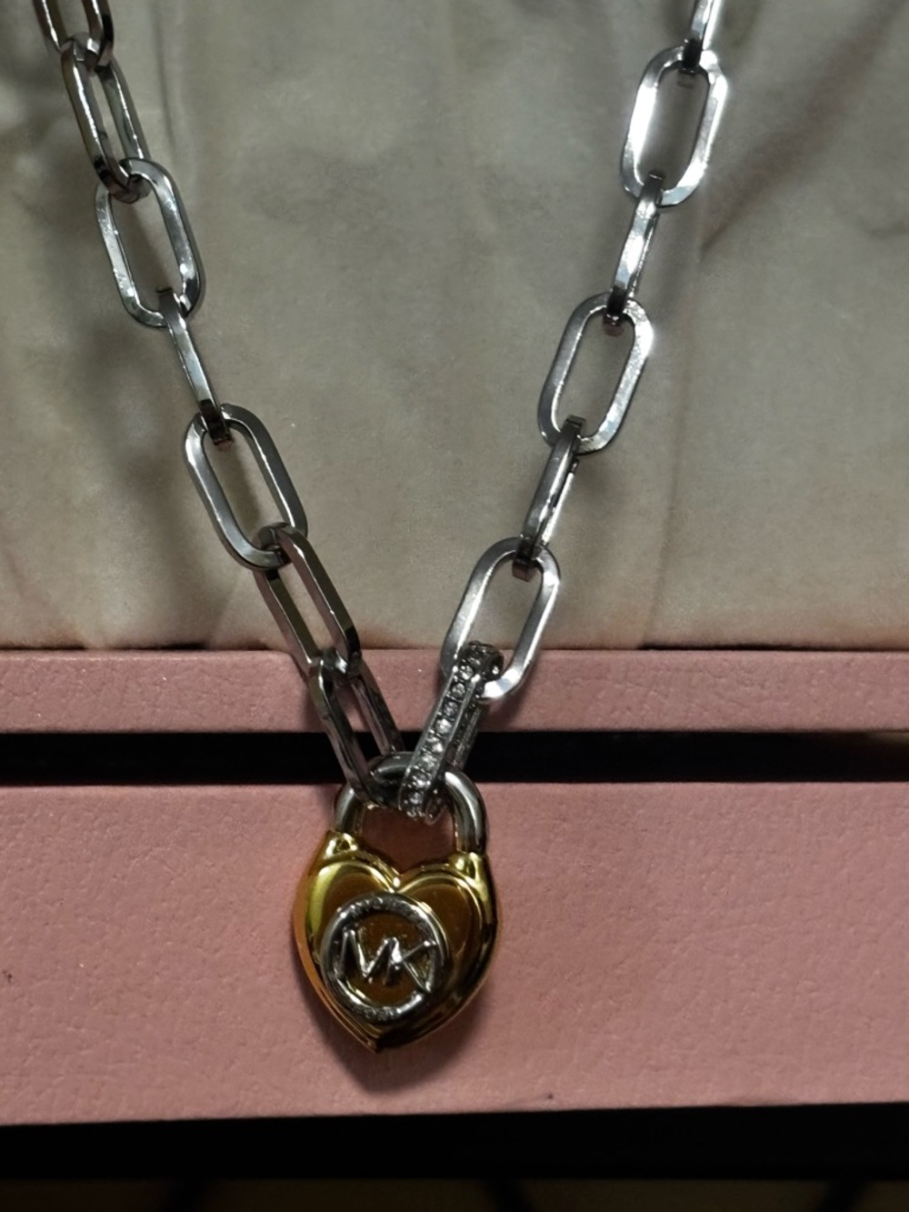 Michael Kors Two-Tone Heart Padlock Necklace with Chain